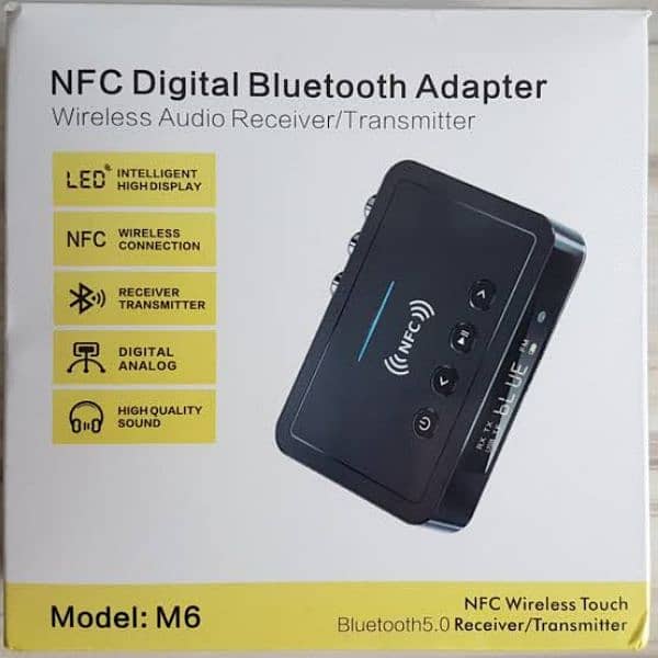 Mokeum Bluetooth 5.0 Audio Adapter, M6 NFC BT Transmitter/Receiver 0