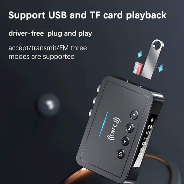 Mokeum Bluetooth 5.0 Audio Adapter, M6 NFC BT Transmitter/Receiver 2