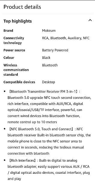 Mokeum Bluetooth 5.0 Audio Adapter, M6 NFC BT Transmitter/Receiver 11