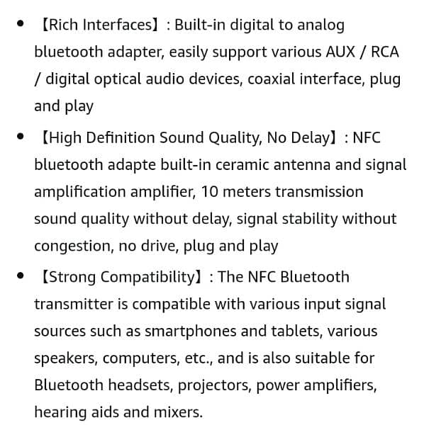 Mokeum Bluetooth 5.0 Audio Adapter, M6 NFC BT Transmitter/Receiver 12