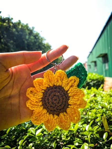 Handmade Crochet  Sunflower keychain 2