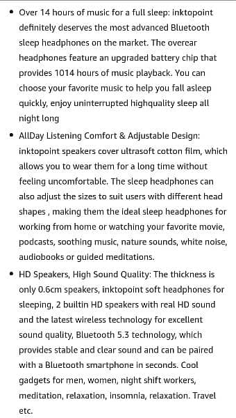 Ink-topoint Bluetooth Sleep Headphones, HD Stereo Speakers (Amazon UK) 14