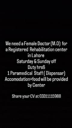 Female Medical officer and female psychologist & dispensar