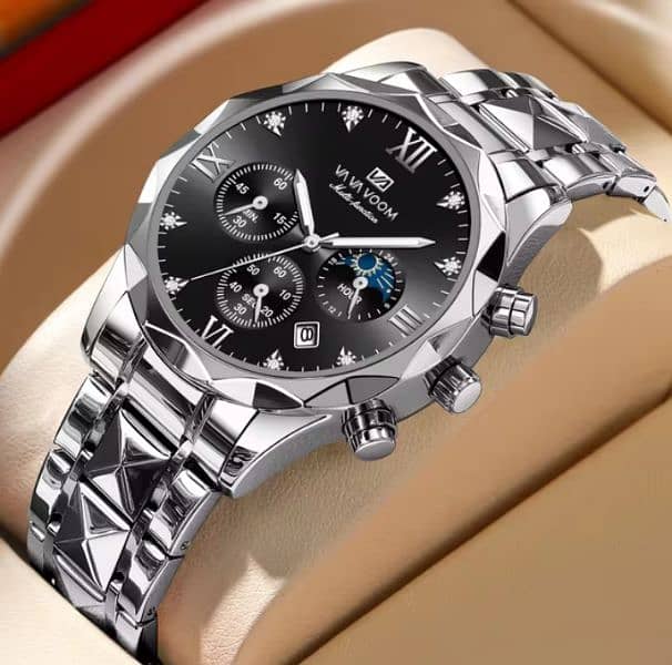 Stainless Steel Mens Watch Multifunctional Sub Dial Luxury Quartz Men 2