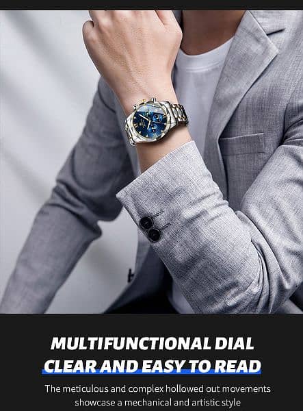 Stainless Steel Mens Watch Multifunctional Sub Dial Luxury Quartz Men 4