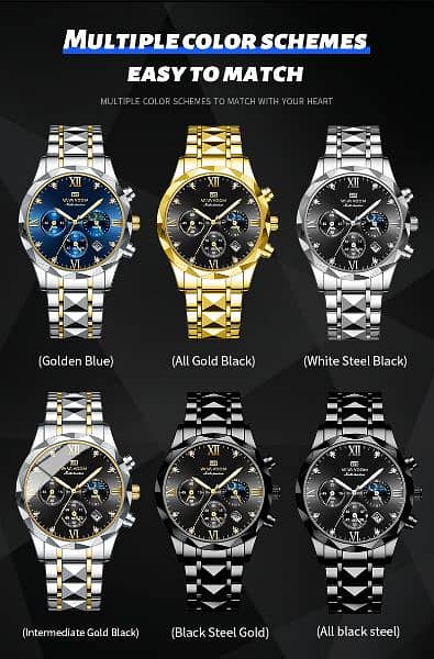 Stainless Steel Mens Watch Multifunctional Sub Dial Luxury Quartz Men 5