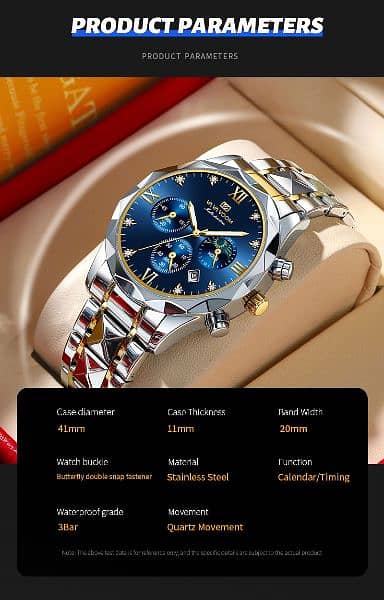 Stainless Steel Mens Watch Multifunctional Sub Dial Luxury Quartz Men 6