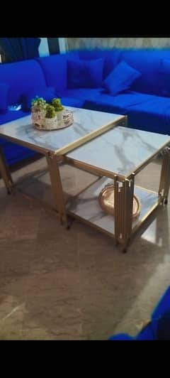 Beautiful white and gold double centre table 0