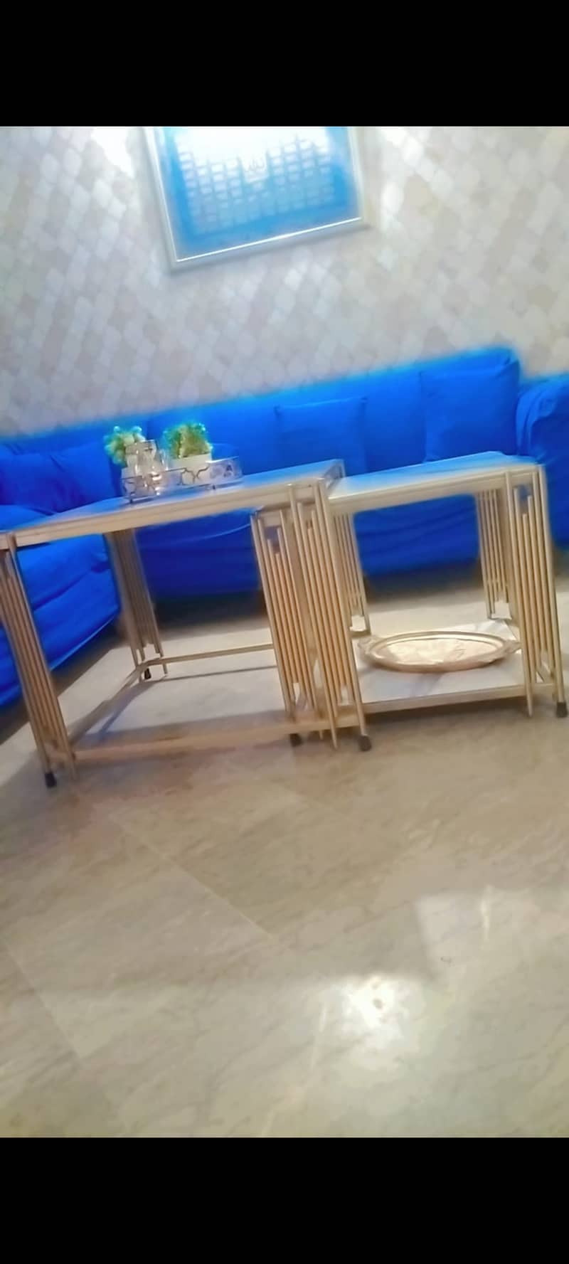 Beautiful white and gold double centre table 1