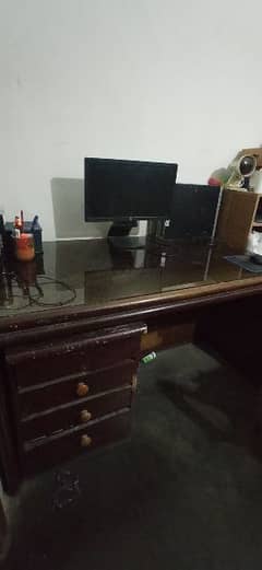 Wooden Table with Glass Top 0