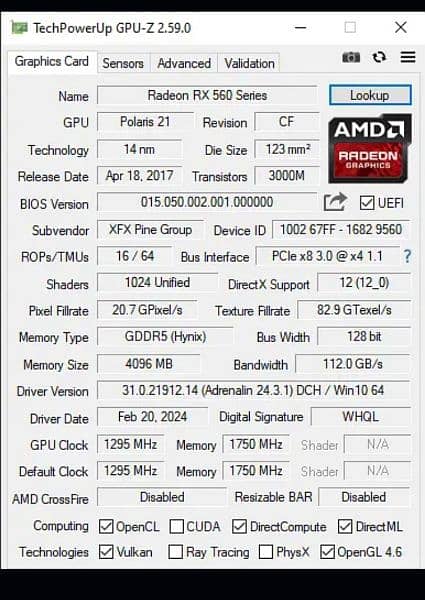 AMD Radeon Rx 560 | 4 GB | 128 bit | Gddr5 |XFX| 2