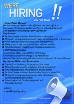 Urgently required chief Accountant/ CFO