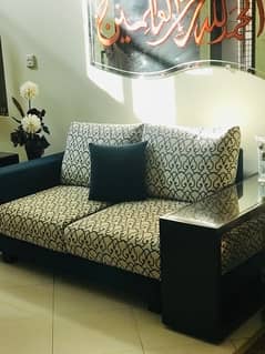 6 seater sofa set, with 3 wooden tables included.