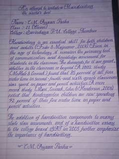 handwriting assignment work