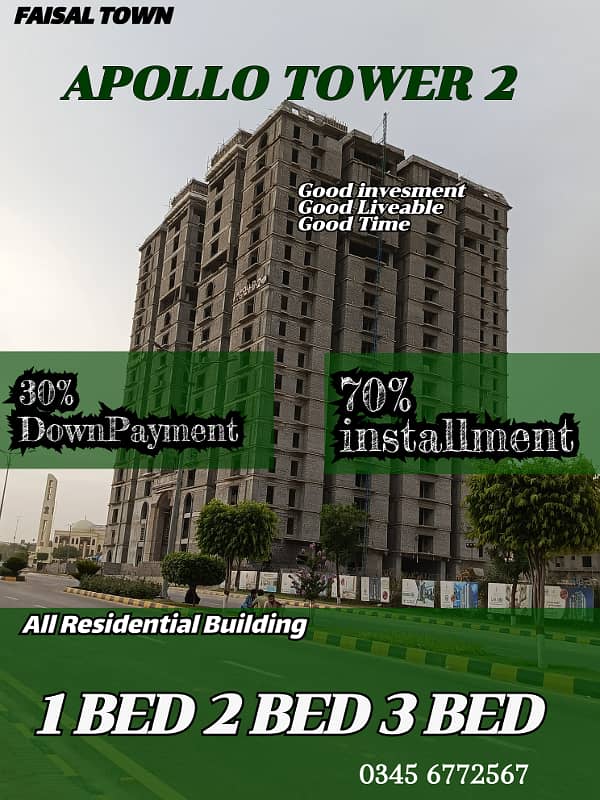 FAISAL TOWN APOLLO TOWER 1 Bed Room Easy installment 30% DownPayment 0