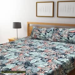 3 Pcs Crystal Cotton Printed Double Bedsheet