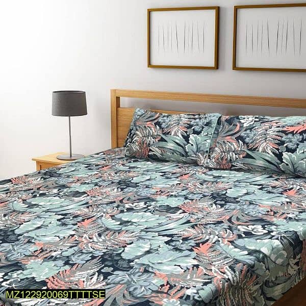 3 Pcs Crystal Cotton Printed Double Bedsheet 0