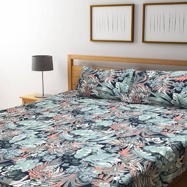 3 Pcs Crystal Cotton Printed Double Bedsheet 1