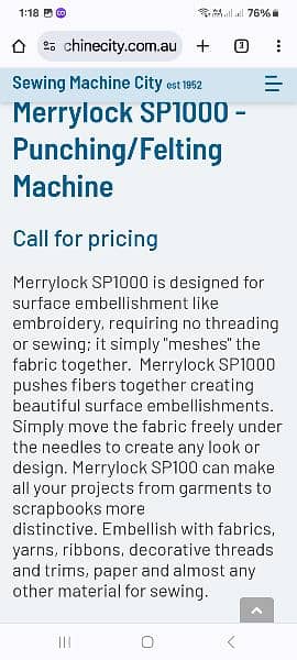 Merrylock  Needle Punching / Felting Sewing Machine, Imported 9