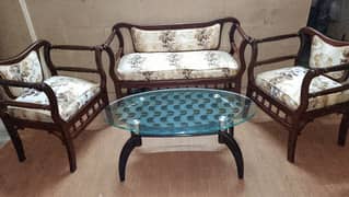 Wooden Sofa Set with Glass Table 0