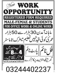 staff required for online work & office work 0