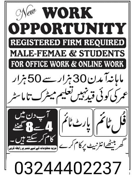 staff required for online work & office work 0