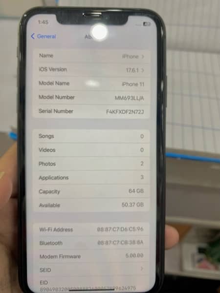 03288045937 i phone 11   jv  64gb battery 85 true on  face id ok 5