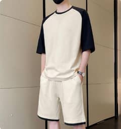 2 Pc Men's Cotton Plain T-Shirt & Shorts Tracksuit