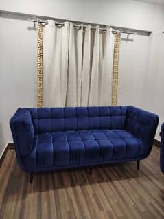 5 seater box shaped blue sofa set