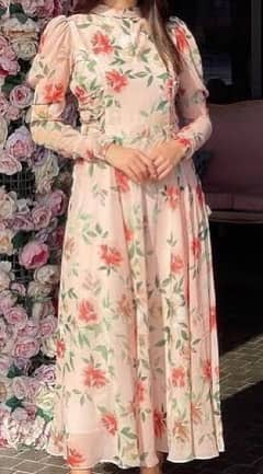 western dress/ modest / full sleeves / peach / floral