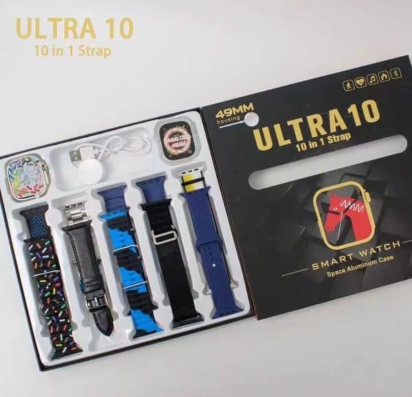 Ultra 10 Smart Watch | 10 In 1 Straps + Jelly Case | Multi Color Strap 0