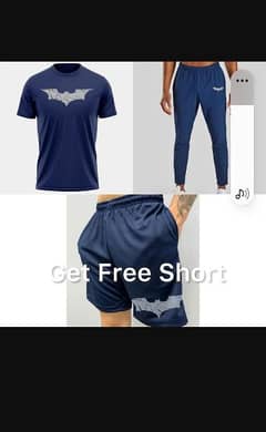 3 pcs men polyster printed T shirt & shorts tracksuit