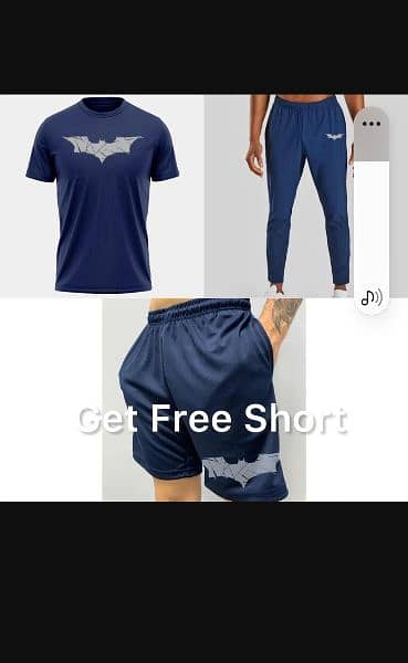 3 pcs men polyster printed T shirt & shorts tracksuit 0