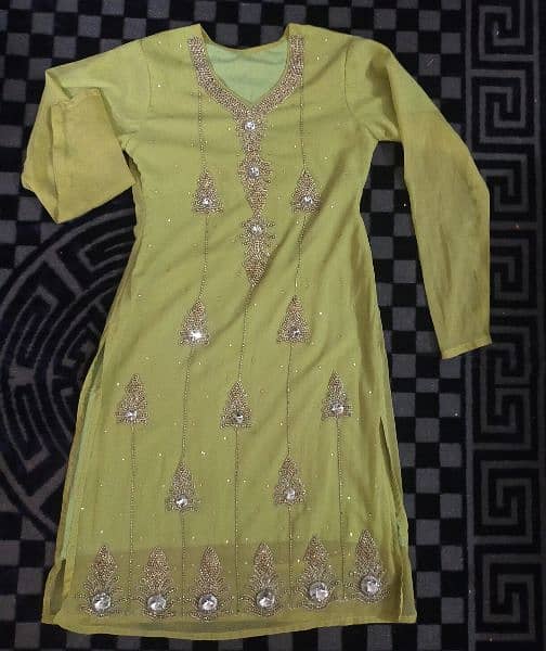 Parrot green color dress with heavy embroidery 1