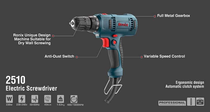 Orignal Ronix Electric Drill/Screwdriver 2510 (Sealed Box) 7