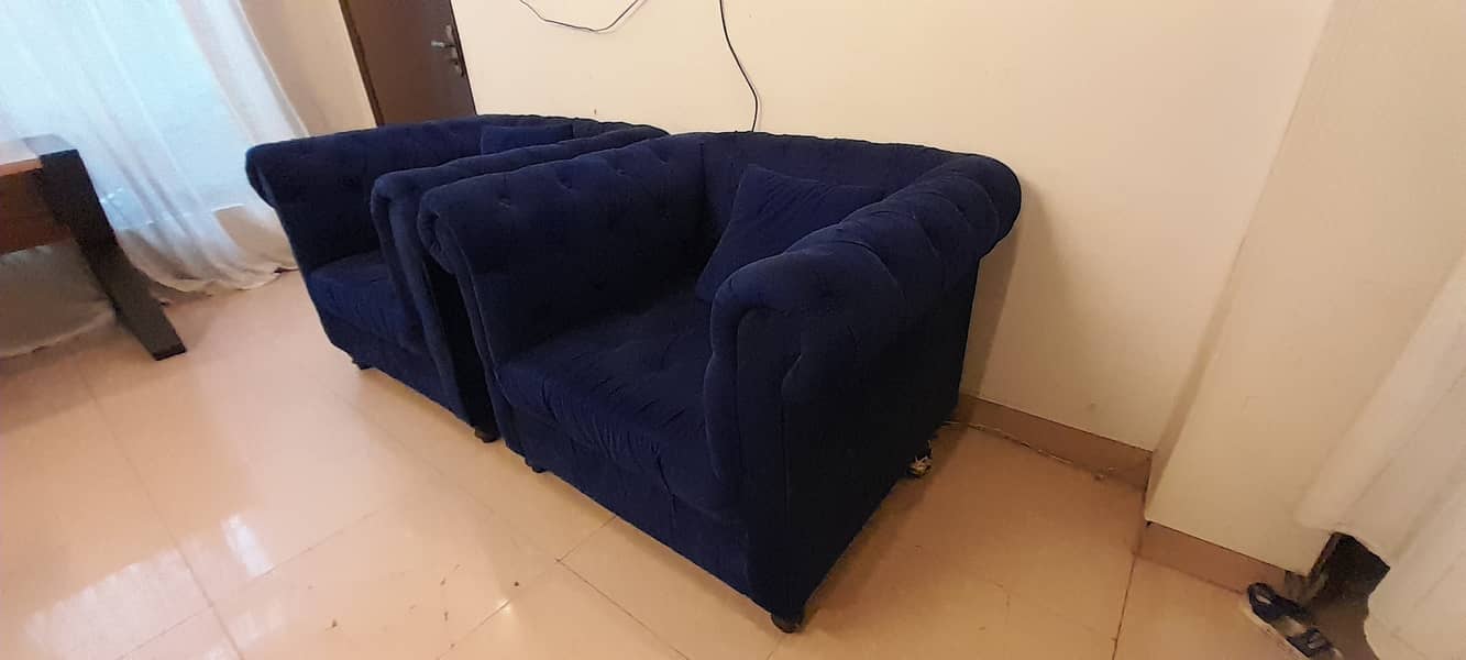 Velvet Blue 5 Seater Sofa Set for sale 3