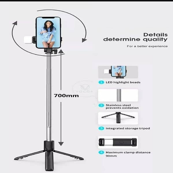 selfie stick with LED light mini tripod stand 0