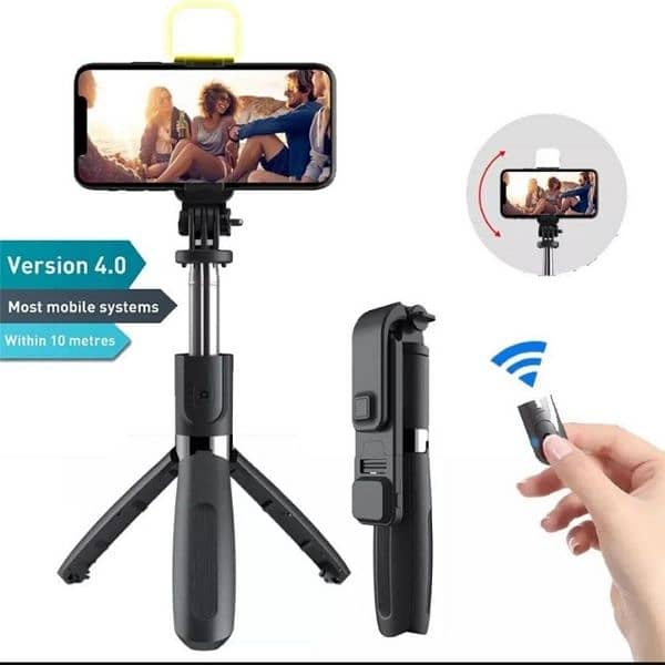 selfie stick with LED light mini tripod stand 2