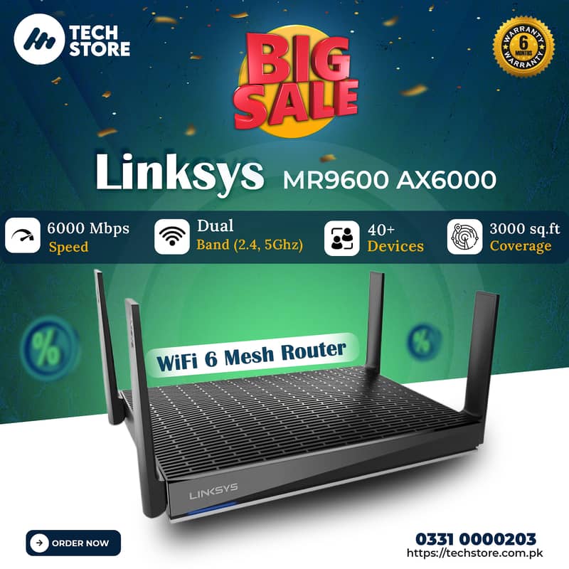 WiFi 6 Router | Linksys MR9600 Dual-Band Mesh Router AX6000 (With Box) 0