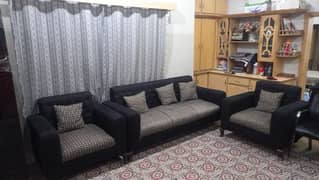 3 glass tables and 5 seater sofa