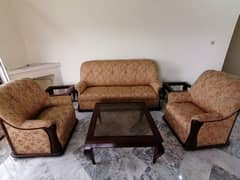 Pure wood 7 seater sofa set hardly used with tables