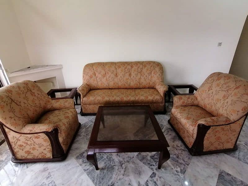 Pure wood 7 seater sofa set hardly used with tables 0