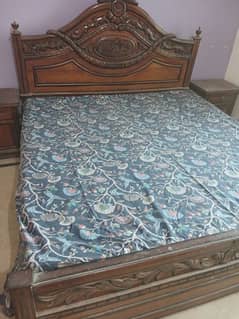 Wooden bedset with side tables and matress