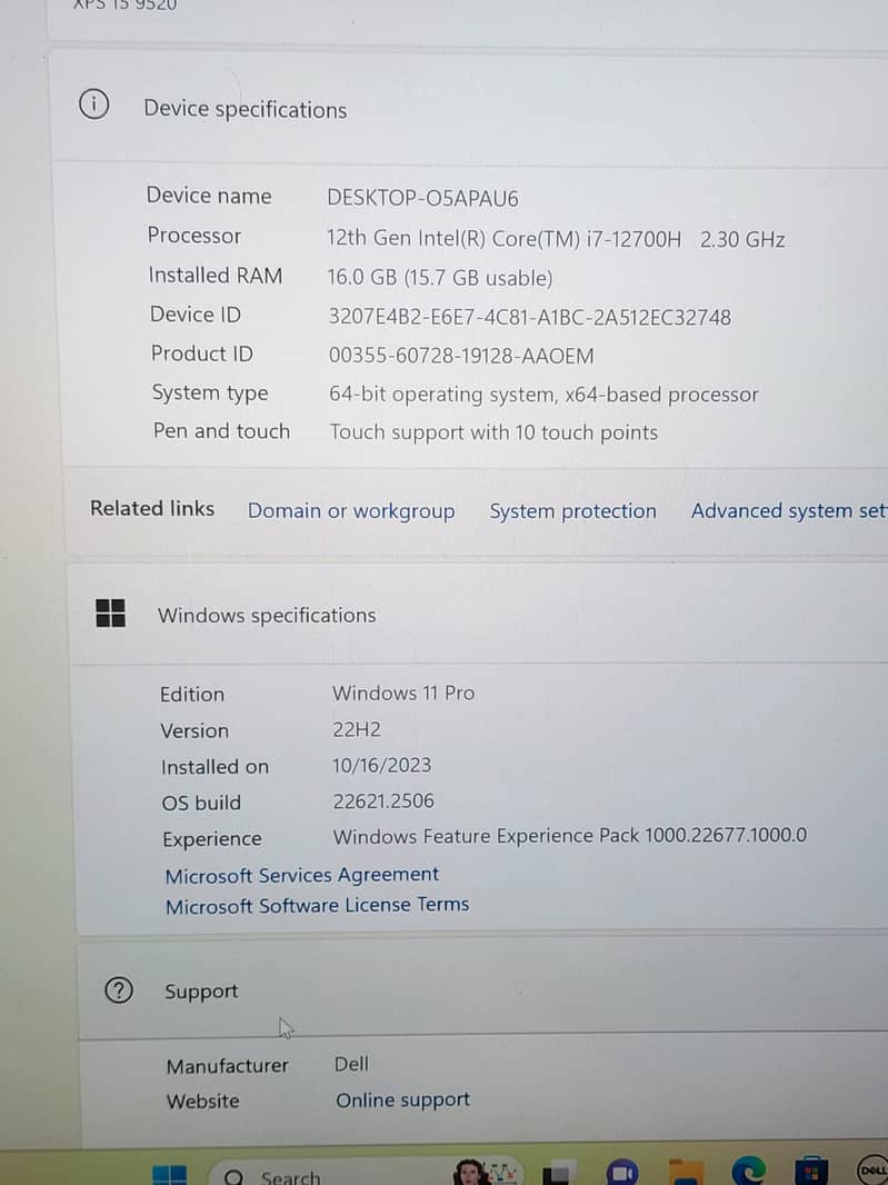 Dell XPS 15 9520 4GB Nvidia Rtx 3050 Core i7 12th Gen 4K Touch 4