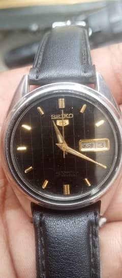 SEIKO 5 ORIGINAL AUTOMATIC 21 JEWLES BLACK LEATHER