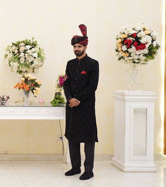 Black Sherwani , Qula with shoes. 1