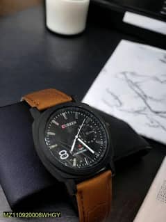 Men's leather strap watch