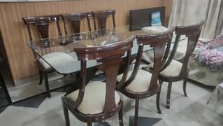 6 seater glass and wood Dining Table Gloss Polish 0