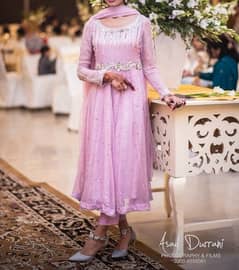 Chiffon hand embroided frock 3pc