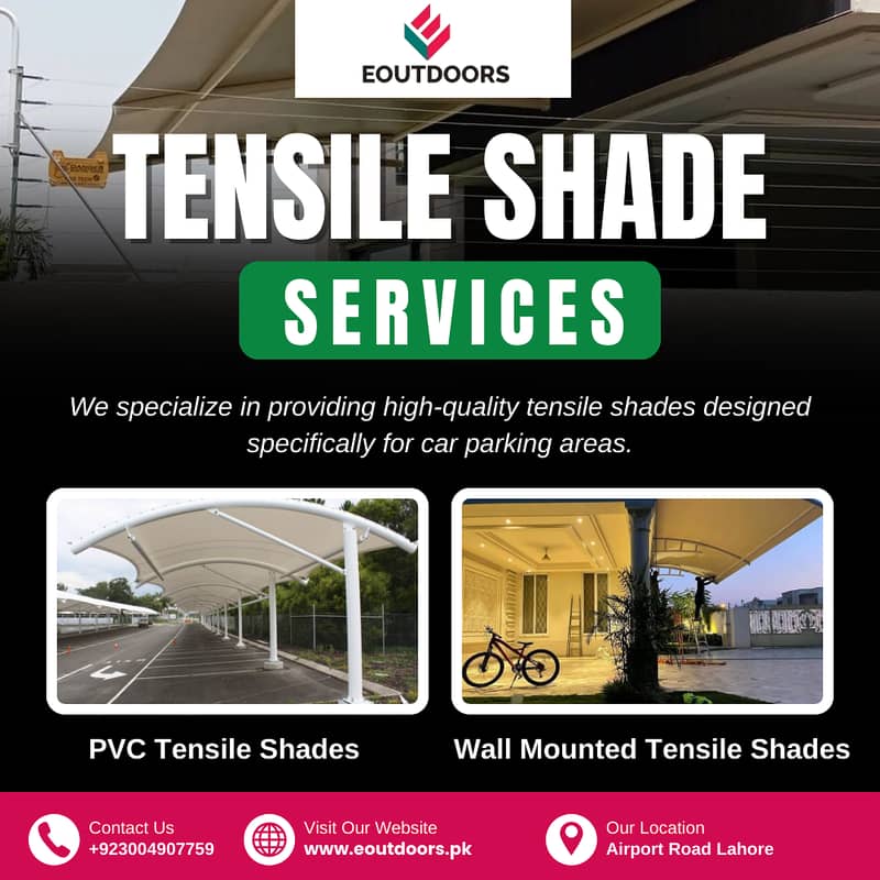 Tensile Car Parking Sheds | Wall Mounted Shades | PVC Fabric Tensile 12